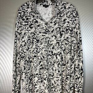 Talbots Black & White Print Long-Sleeve Shirt